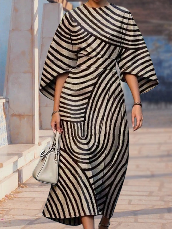 New Brown Stripe Print Women's Top and Dress