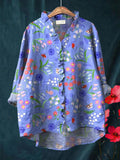 New Purple Blue Flower Print Women's Top and Dress