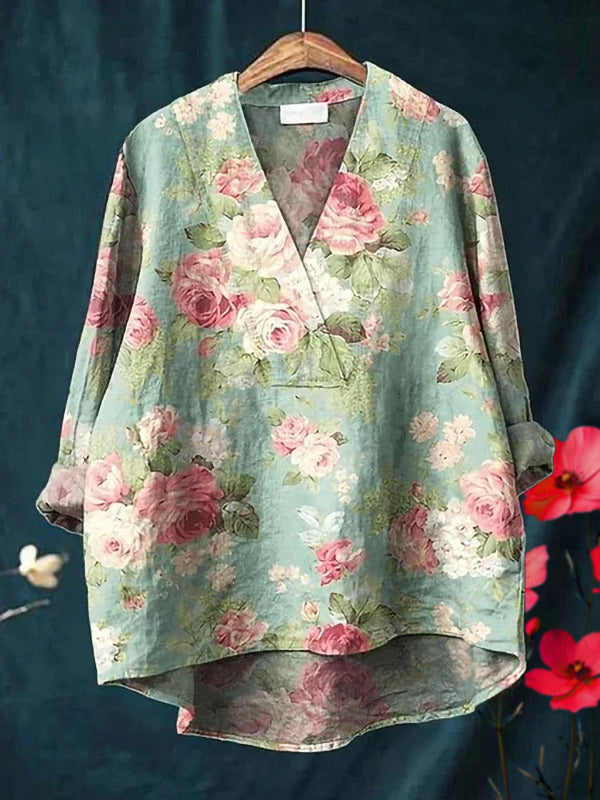 New Green Bright Red Flower Print Women's Top and Dress