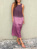 Casual Cotton And Linen Slit Gradient Dress