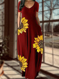 Sunflower Floral Print Casual Dress