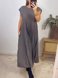 New Fashion Round Neck Sleeveless Pleated Dress