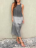 Casual Cotton And Linen Slit Gradient Dress