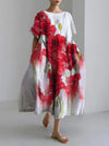 Fresh Red Floral Women's Linen and Cotton Dress