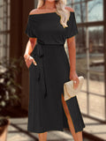 New Lace-up Waist Slit Ladies Dress