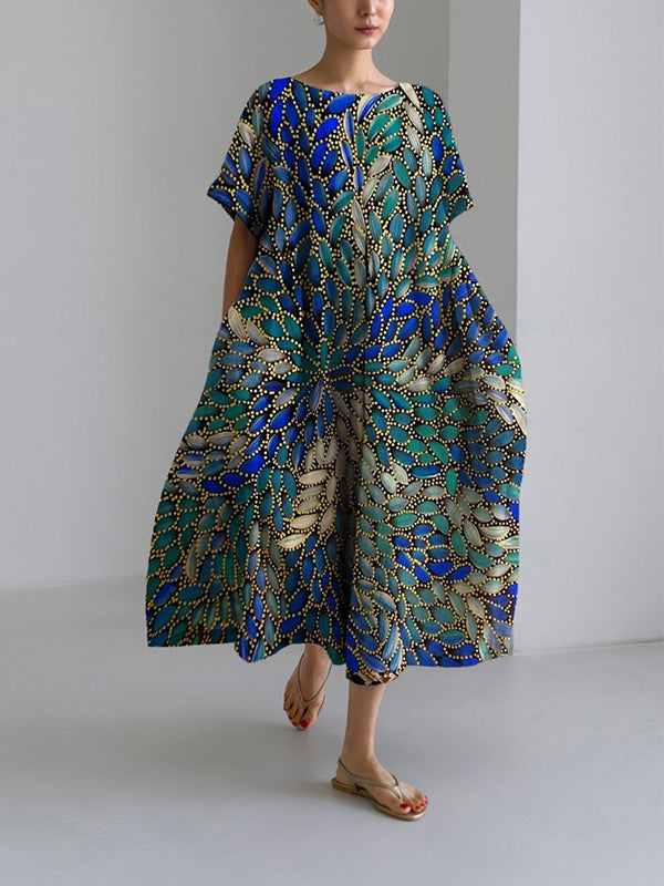 Peacock Printed Women's Linen and Cotton Dress