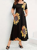 New Beautiful Sunflower Print Dress