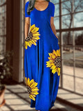 Sunflower Floral Print Casual Dress