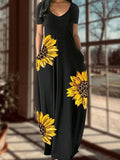 Sunflower Floral Print Casual Dress