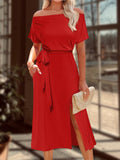 New Lace-up Waist Slit Ladies Dress