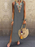 Neckline Embroidered Sleeveless Cotton Women's Dress