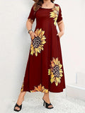 New Beautiful Sunflower Print Dress