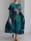 Forest Green Printed Women's Linen and Cotton Dress