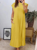 New Fashion Round Neck Sleeveless Pleated Dress