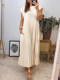 New Fashion Round Neck Sleeveless Pleated Dress