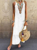 Neckline Embroidered Sleeveless Cotton Women's Dress