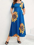 New Beautiful Sunflower Print Dress