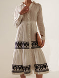 Elegant Button Printed Cotton Women's Dress