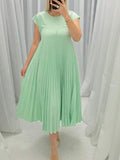 New Fashion Round Neck Sleeveless Pleated Dress