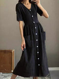 Elegant Button Pocket Women's Dress