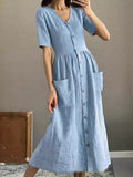 Elegant Button Pocket Women's Dress