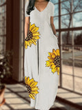 Sunflower Floral Print Casual Dress