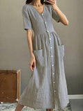 Elegant Button Pocket Women's Dress