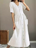 Elegant Button Pocket Women's Dress