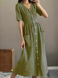 Elegant Button Pocket Women's Dress